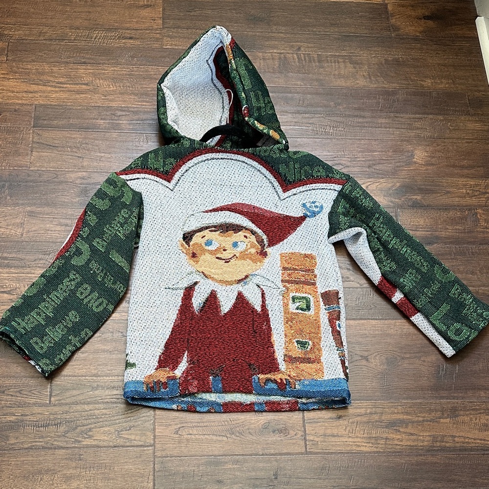 HANDMADE  Elf on a Shelf Graphic Hoodie out of 2 tapestries by me I did my best